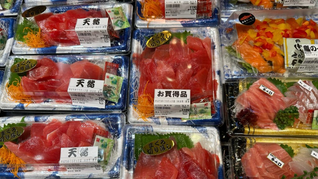 Japanese food seen in one of the Depachika halls