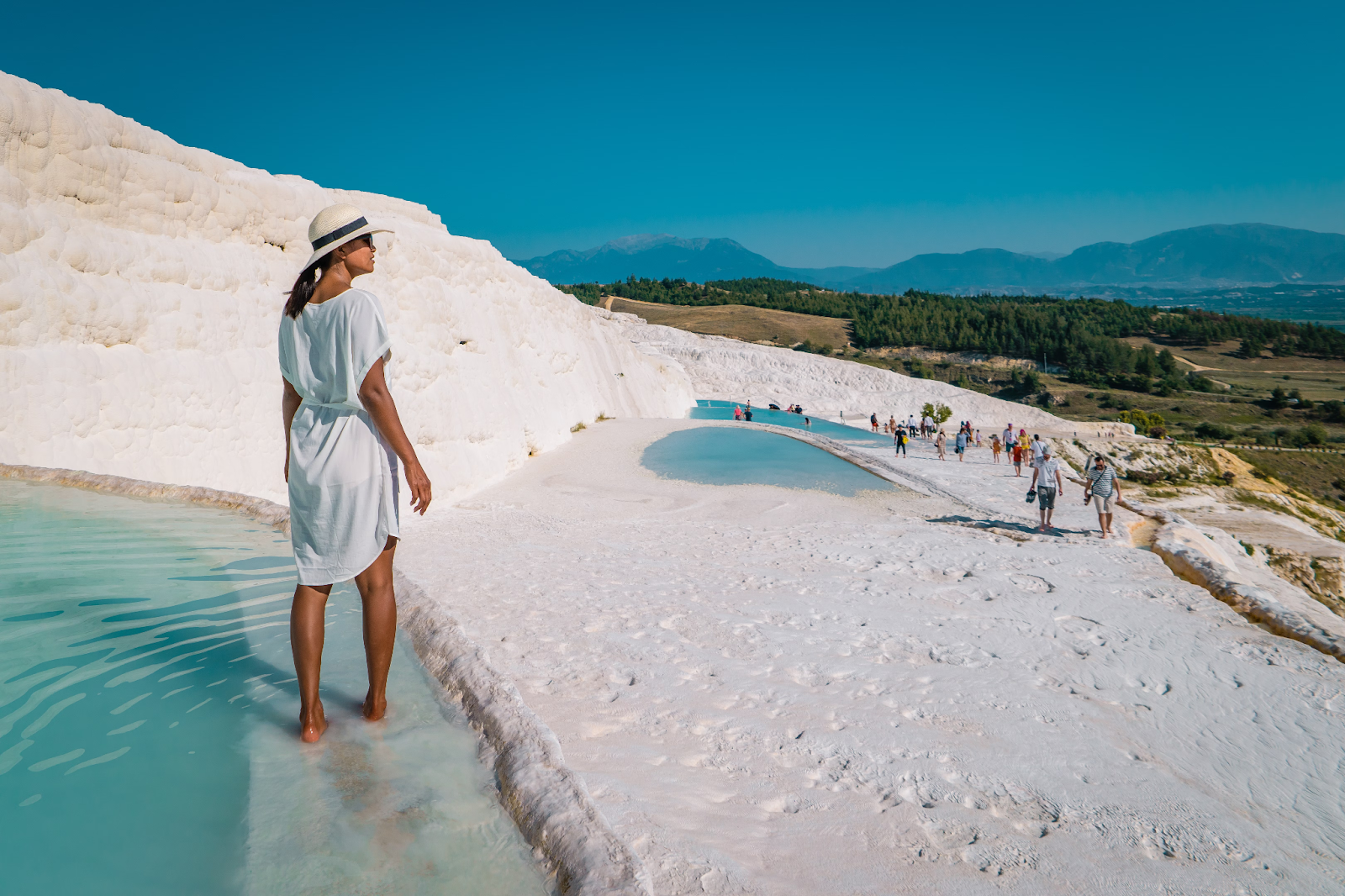 A tourist in Pamukkale