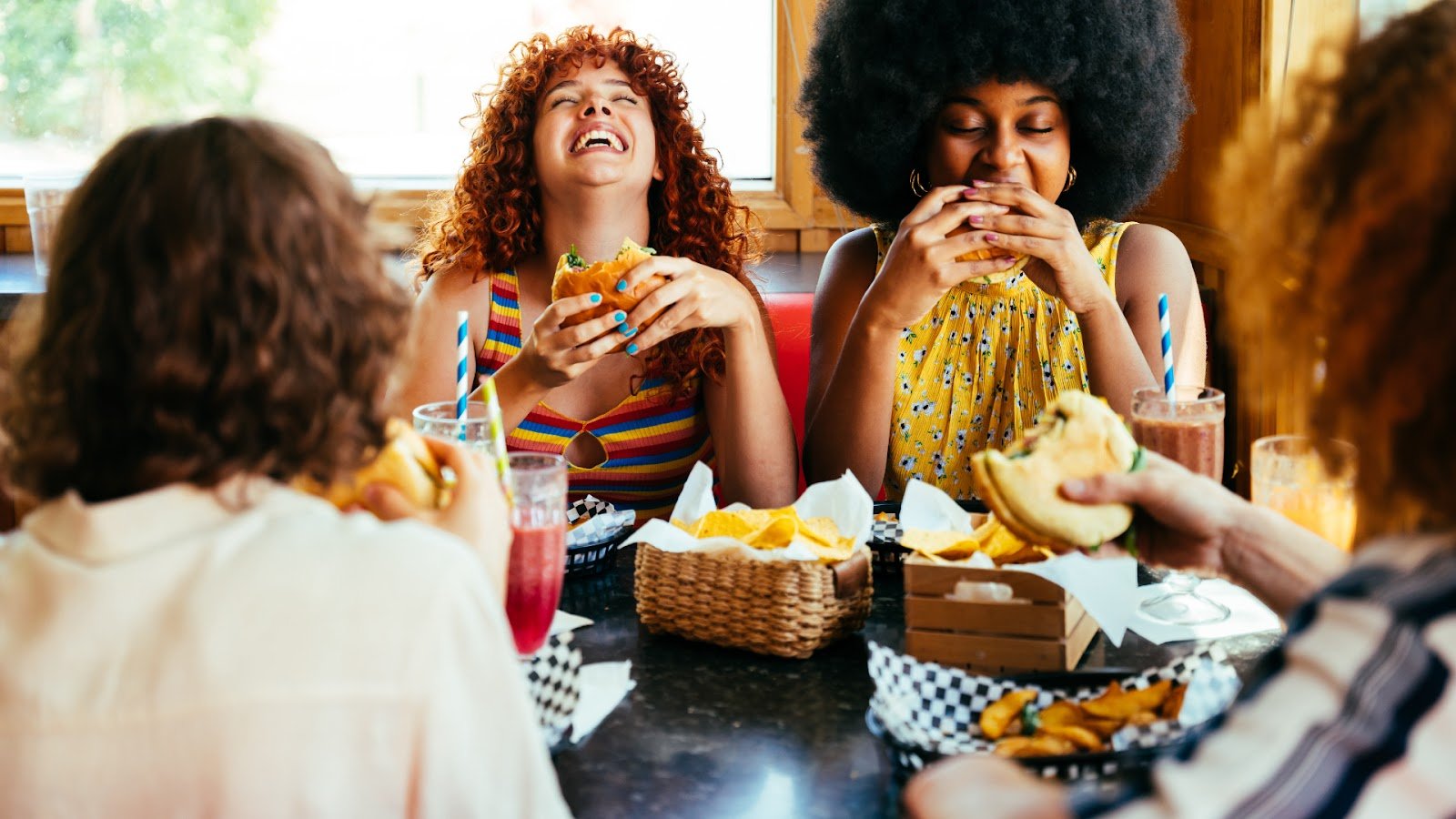 A group of friends in a diner
